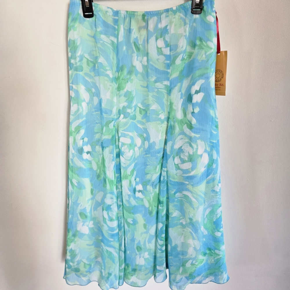 Ruby Rd 10P Spring Ahead Flare Lined Skirt Elastic Waist Pastel Blues Greens NWT